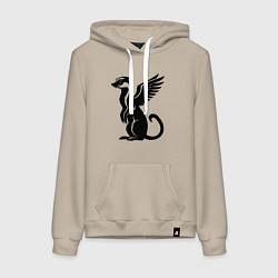 Толстовка-худи хлопковая женская Черный крылатый сурикат, цвет: миндальный