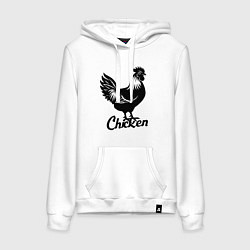 Толстовка-худи хлопковая женская Черная курица с надписью, цвет: белый