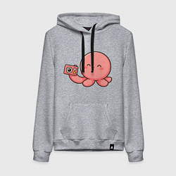 Толстовка-худи хлопковая женская Такопи с фотоаппаратом, цвет: меланж