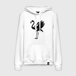 Толстовка-худи хлопковая женская Черный фламинго с крыльями, цвет: белый