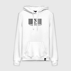 Толстовка-худи хлопковая женская Сделан в СССР штрихкод качества, цвет: белый