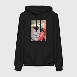 Толстовка-худи хлопковая женская Следы от пробойника на лице - бессознательный колл, цвет: черный