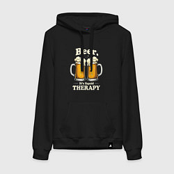 Толстовка-худи хлопковая женская Beer its liquid therapy, цвет: черный