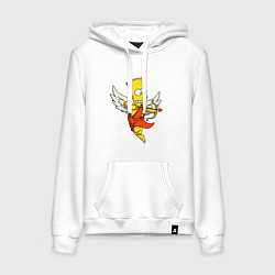 Толстовка-худи хлопковая женская Барт Симпсон амур, цвет: белый