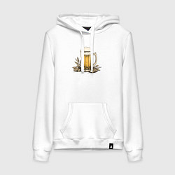 Толстовка-худи хлопковая женская Стакан с пенным напитком, цвет: белый