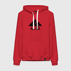 Толстовка-худи хлопковая женская Алтай горы, цвет: красный