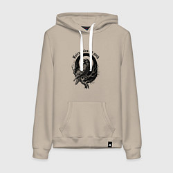 Толстовка-худи хлопковая женская Готическая ворона сидит на ветке, цвет: миндальный