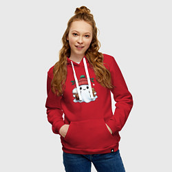 Толстовка-худи хлопковая женская Милое новогоднее привидение с кофе и имбирным прян, цвет: красный — фото 2