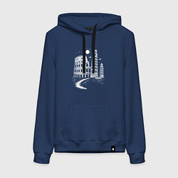 Толстовка-худи хлопковая женская Величие Италии, цвет: тёмно-синий