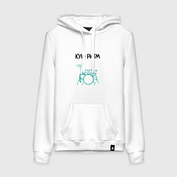 Толстовка-худи хлопковая женская Кую ритм барабанщик, цвет: белый