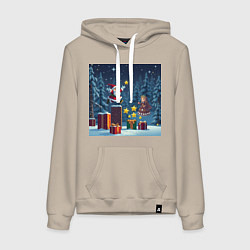 Толстовка-худи хлопковая женская Дед Морозио и Принцесса Снегурочка: вперёд за звёз, цвет: миндальный