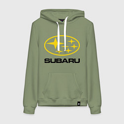 Толстовка-худи хлопковая женская Subaru Logo, цвет: авокадо