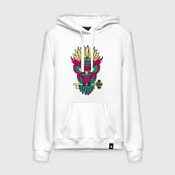 Толстовка-худи хлопковая женская Сова, цвет: белый