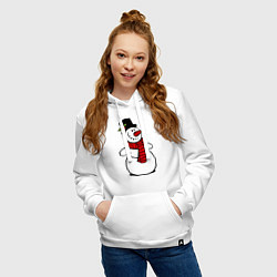 Толстовка-худи хлопковая женская Весёлый снеговик, цвет: белый — фото 2