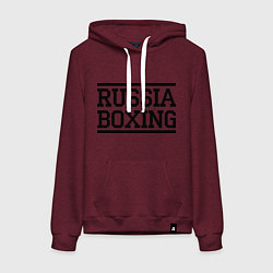 Толстовка-худи хлопковая женская Russia boxing, цвет: меланж-бордовый