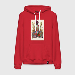 Толстовка-худи хлопковая женская Дыхательная система, цвет: красный