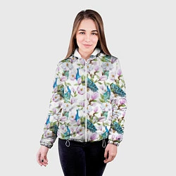 Куртка с капюшоном женская Цветы и бабочки 6, цвет: 3D-белый — фото 2