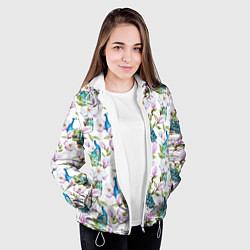 Куртка с капюшоном женская Цветы и бабочки 6, цвет: 3D-белый — фото 2
