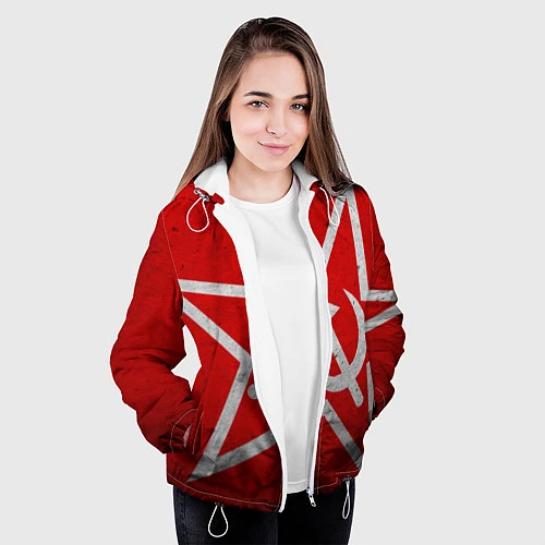Женская куртка Флаг СССР: Серп и Молот / 3D-Белый – фото 3