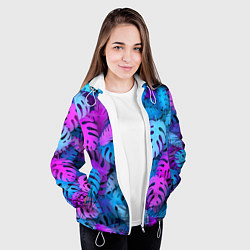 Куртка с капюшоном женская Сине-розовые тропики, цвет: 3D-белый — фото 2