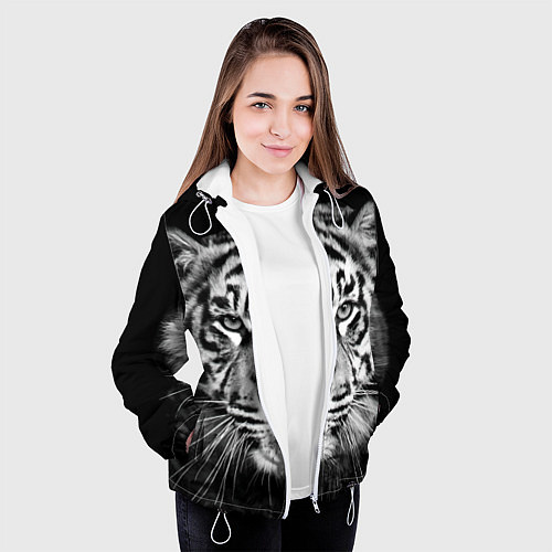 Женская куртка Мордочка тигра / 3D-Белый – фото 3