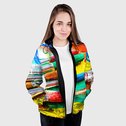 Женская куртка Кисти и краски / 3D-Черный – фото 3