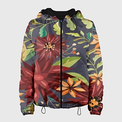Куртка с капюшоном женская Цветочки, цвет: 3D-черный