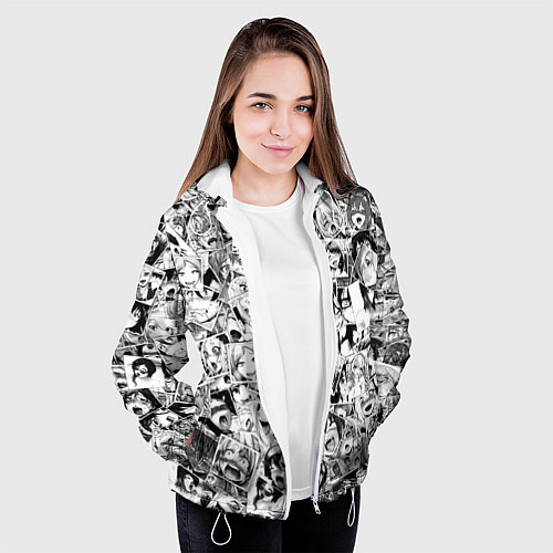 Женская куртка Ahegao: Black & White / 3D-Белый – фото 3