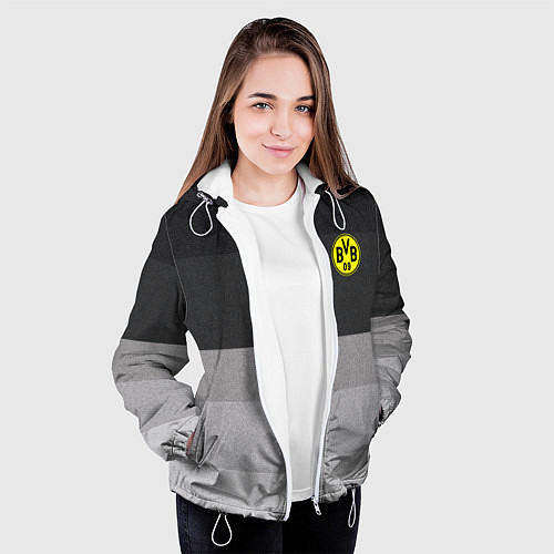 Женская куртка ФК Боруссия: Серый стиль / 3D-Белый – фото 3