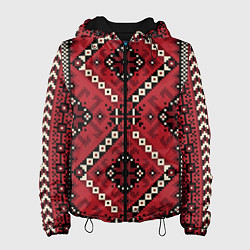Куртка с капюшоном женская Славянский орнамент: красный, цвет: 3D-черный