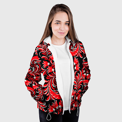 Женская куртка Хохлома красная / 3D-Белый – фото 3
