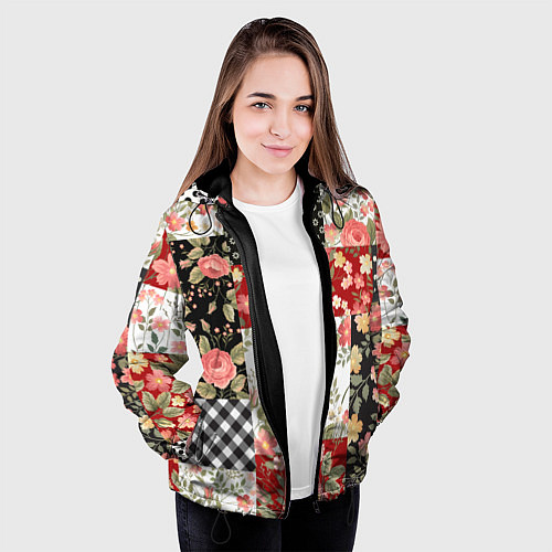 Женская куртка Лоскутный орнамент - пэчворк / 3D-Черный – фото 3