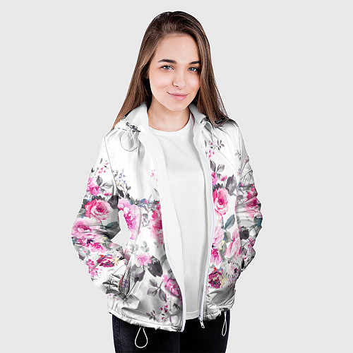 Женская куртка Розовые розы / 3D-Белый – фото 3