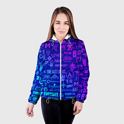 Куртка с капюшоном женская Неоновые геймерские лого, цвет: 3D-белый — фото 2