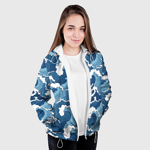 Женская куртка Морские волны графика / 3D-Белый – фото 3