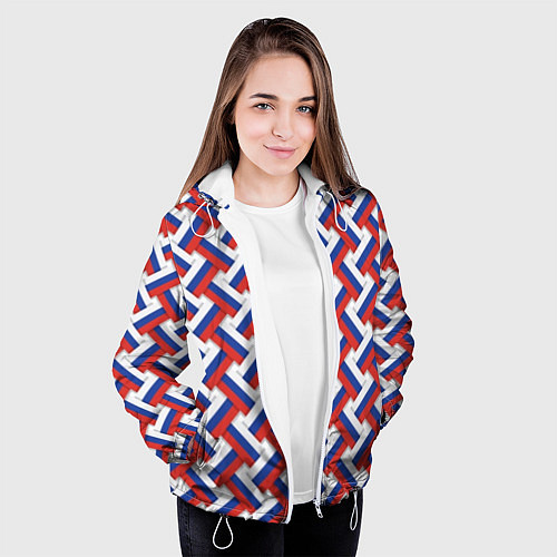 Женская куртка Российский триколор плетёнка / 3D-Белый – фото 3