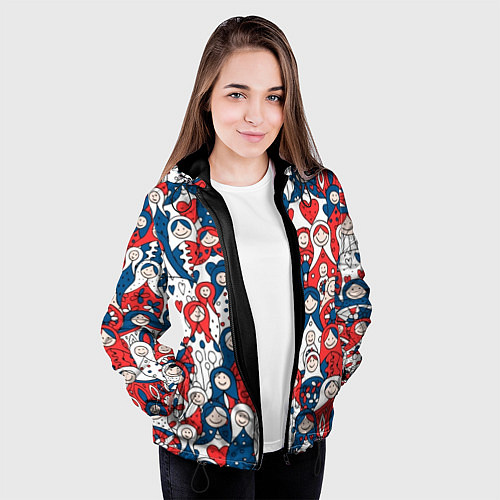 Женская куртка Русские матрешки триколор / 3D-Черный – фото 3
