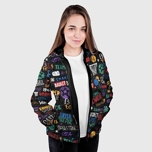 Женская куртка Баскетбол коллаж / 3D-Черный – фото 3