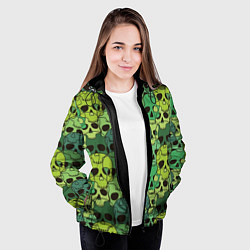 Куртка с капюшоном женская Зеленые черепа - паттерн, цвет: 3D-черный — фото 2