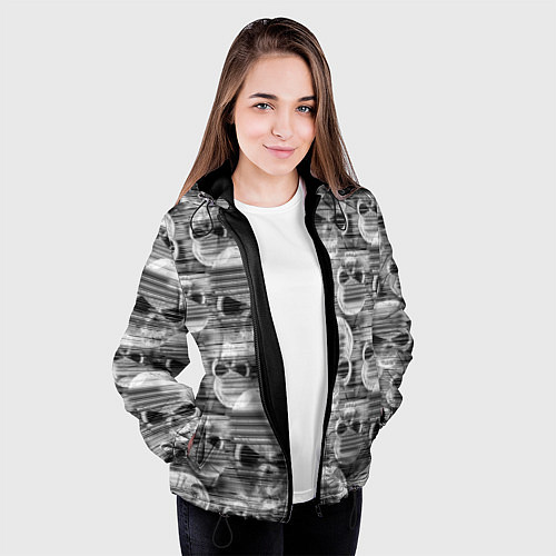 Женская куртка Серые черепа - растр / 3D-Черный – фото 3