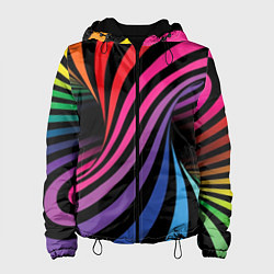 Куртка с капюшоном женская Радужные полосы - метаморфозы, цвет: 3D-черный