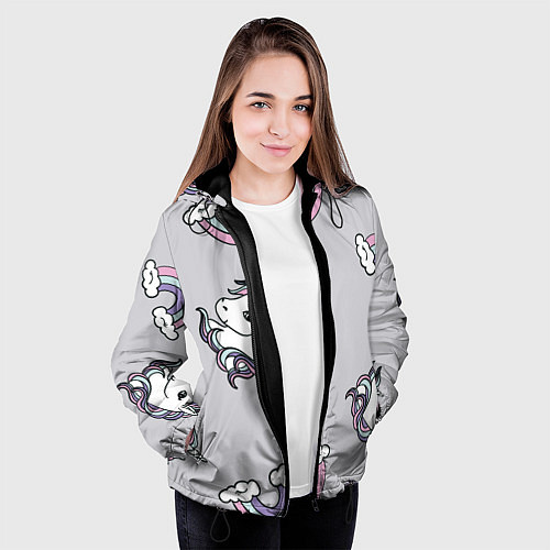 Женская куртка Радужный единорог / 3D-Черный – фото 3