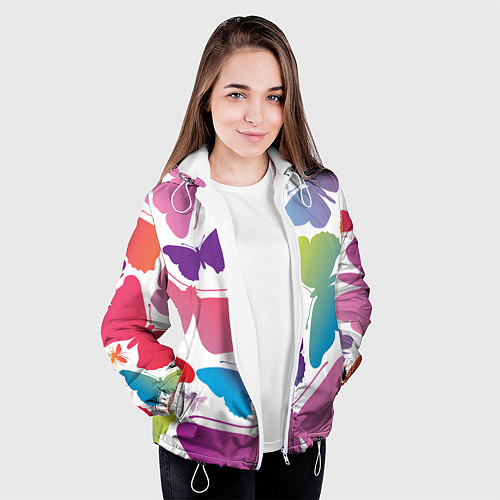 Женская куртка Разноцветные бабочки / 3D-Белый – фото 3