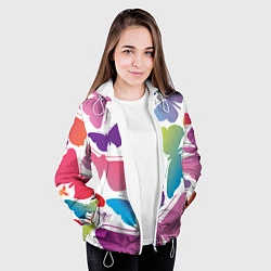 Куртка с капюшоном женская Разноцветные бабочки, цвет: 3D-белый — фото 2