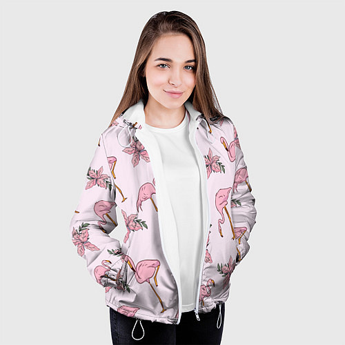 Женская куртка Розовый фламинго / 3D-Белый – фото 3