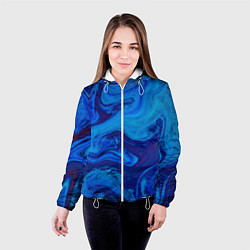Куртка с капюшоном женская Абстракция синяя с голубым, цвет: 3D-белый — фото 2