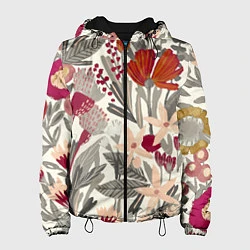 Куртка с капюшоном женская Полевые цветы, цвет: 3D-черный