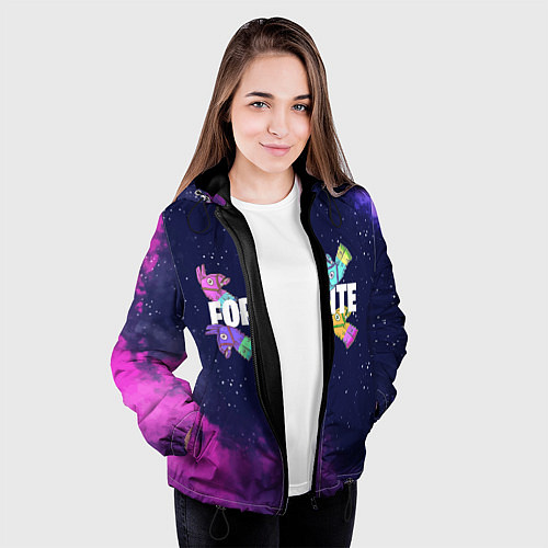 Женская куртка Ламы фортнайт в космосе / 3D-Черный – фото 3