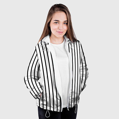 Женская куртка Чёрные и белые полосы / 3D-Белый – фото 3