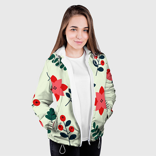 Женская куртка Цветы, ягоды, листья / 3D-Белый – фото 3